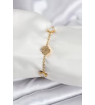 316L Çelik Gold Renk Beyaz ve Zirkon Taşlı Baby Boy Yonca Kadın Bileklik - TJ-BB7955