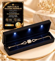 925 Ayar Gümüş Kadın Bileklik GOLD Baget Taşlı Premium Işıklı Kutulu