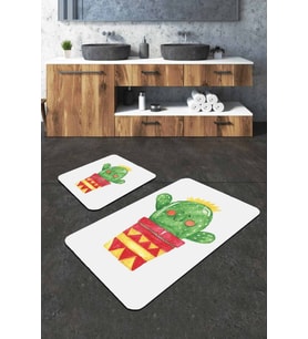 Yeşil bitki desenli Desenli Banyo Halısı Klozet Paspas Seti BS241