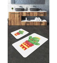 Yeşil bitki desenli Desenli Banyo Halısı Klozet Paspas Seti BS241
