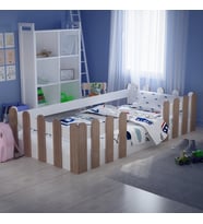 Montessori Karyola Beyaz Açık Ceviz 90x190 Yatak Uyumlu Oval Kesim Çocuk Yatağı TLP408