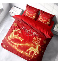 Monohome Yılbaşı Süsü Merry Christmas Çift Kişilik 3D Nevresim Takımı Pamuk Gold Deers (Çok Renkli)