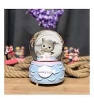 Tatlı Kedi Büyük Boy Işıklı Müzikli Otomatik Püskürten Kar Küresi (Gri)