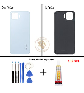 Oppo KAPAK Vida Seti + Yapıştırıcı Reno 4 Lite Açık Mavi Yapıştırıcı B-7000 Yapıştırıcı Vida Seti Arka Kapak Arka Cam Batarya Kapağı Lazer Kesim Kapak Pil Kapağı Back Cover