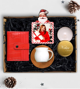 Yılbaşı Hediyesi Kahve Fincan  & Fotoğraflı Çerçeve & İsimli Metal Mum & Kadın Cüzdan
