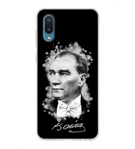 Samsung Galaxy A02 Uyumlu Kapak Atatürk Tasarımlı Şeffaf Silikon Kılıf