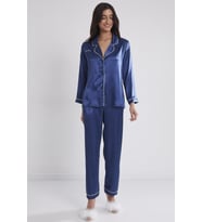 Kadın Saten Biyeli Pijama Takımı -1200 Lacivert