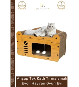 #OyunEvi Modern Kedi Köpek Yuvası Peluşlu Ahşap Tek Katlı Tırmalamalı Evcil Hayvan Oyun Evi