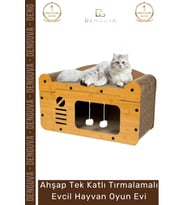 #OyunEvi Modern Kedi Köpek Yuvası Peluşlu Ahşap Tek Katlı Tırmalamalı Evcil Hayvan Oyun Evi