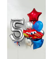 5 Yaş Şimşek Araba Temalı Balon Seti 76cm Gümüş Rakam Balonlu Yıldızlı Set