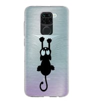 Xiaomi Redmi Note 9 Uyumlu Kapak Çizgi Kedi Tasarımlı Şeffaf Silikon Kılıf