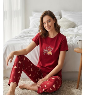 Mihra Kadın Compakt Penye Bisiklet Yaka Kısa Kol İnce Pijama Takımı 90784B - 1 Adet