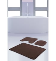 Unicolor Düz Kahve 3'lü Banyo Paspası Halısı Seti Kaymaz Tabanlı Yıkanabilir