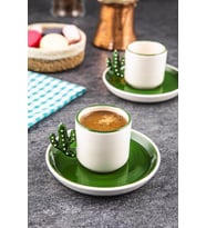 Kaktüs 2 Adet El Yapımı 110 Ml Türk Kahvesi Fincanı Yeşil Tabak, Espresso, Hediyelik Fincan