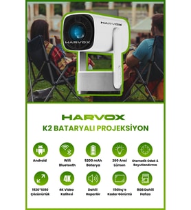Taşınabilir 4K Destekli Projektör, Bataryalı, Android Sistemli, 1080P Ekran