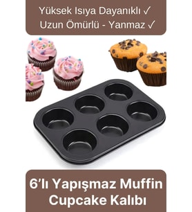 Çok Amaçlı Mutfak Yüksek Isıya Dayanıklı Yıkanabilir Yanmaz Yapışmaz 6’lı Kek Muffin Cupcake Kalıbı