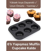 Çok Amaçlı Mutfak Yüksek Isıya Dayanıklı Yıkanabilir Yanmaz Yapışmaz 6’lı Kek Muffin Cupcake Kalıbı