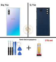 Samsung Note 10 Plus Mavi Arka Pil Kapağı Batarya Kapağı Lazer Kesim + Yapıştırıcı ve Vida Seti