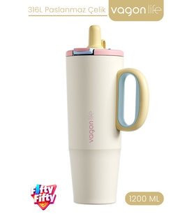 Tumbler 1200 ML Tek Kapak Çift Kullanım Pipetli Rahat İçim Kulplu Paslanmaz Çelik TermosFFVGN1114-1200ML