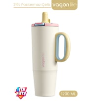 Tumbler 1200 ML Tek Kapak Çift Kullanım Pipetli Rahat İçim Kulplu Paslanmaz Çelik TermosFFVGN1114-1200ML