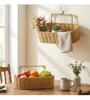 2’li Duvar Askılı Plastik Rattan Organizer – Oval Hasır Görünümlü Mutfak Raf Sepeti, Banyo ve Ev İçi Düzenleme Ünitesi (5680)