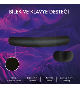 MP03 - Memory Mouse Ve Klavye Bilek Destek Pedi  Yumuşak, Ergonomik, El Bileği Dinlendirme Ped Set (Siyah)