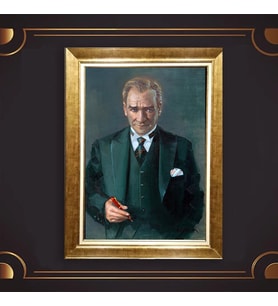 Özel Seri Paspartulu Çerçeveli Atatürk Tablo l379 (Gold)