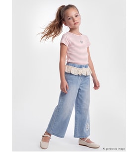 LCW Kids Mavi Wideleg Fırfırlı Kız Çocuk Jean Pantolon