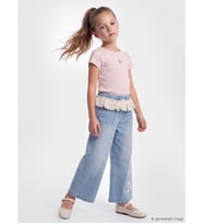 LCW Kids Mavi Wideleg Fırfırlı Kız Çocuk Jean Pantolon