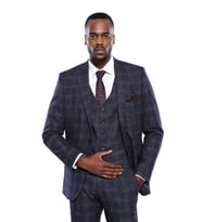 Ekose Desenli Slim Fit Lacivert Erkek Ceket - Wessi