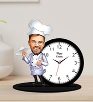 Kişiye Özel Aşçı Chef Erkek Karikatür Ahşap Biblo Masa Saati
