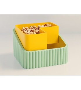 3D Baskı Fıstık Kasesi - Çift Hazneli Kabuk Ayırıcı Sunum Kasesi - Mint Sarı