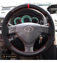 Toyota Corolla Verso AR10 Dikme Direksiyon Kılıfı Alcantara Süet Mat Karbon Kırmızı Yüzük ve Dikiş Comfort-Elegant-Kollu Tipler 2004-2007