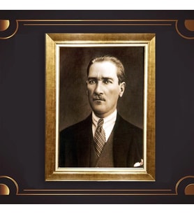 Özel Seri Paspartulu Çerçeveli Atatürk Tablo l54 (Gold)