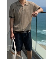 Oversize Fit Çizgili Triko Polo Yaka Erkek Tişört – Ribana Dokulu Premium Yazlık Model