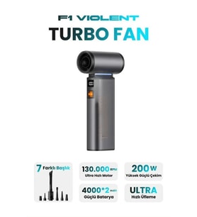 Ultra Güçlü F1 Turbo Jet Fan  130.000 RPM, 4000mAh Batarya, Vakum & Üfleme Özellikli