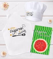 BK Gift Kişiye Özel Mutfak Önlüğü Aşçı Şapkası ve Tarif Defteri Hediye Seti Model 11
