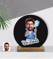 BK Gift Kişiye Özel Erkek Diş Hekimi Karikatürlü Yuvarlak Ahşap Biblo-2