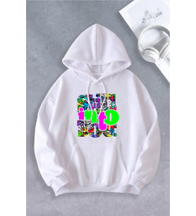 Unisex Kadın Erkek Still Desenli Baskılı Oversize Sweatshirt (Beyaz)