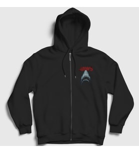 Presmono Unisex Siyah Shark Film Jaws Fermuarlı Kapüşonlu Sweatshirt 372810tt