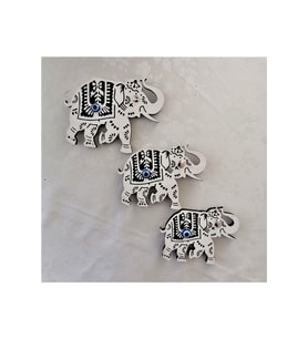 BİLGE LAZER fil temalı nazar boncuklu Ahşap Magnet 3 adet (Beyaz)