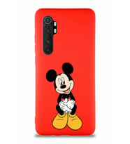 Xiaomi Mi Note 10 Lite Soft Premier Kapak Mickey Mouse-A Tasarımlı Silikon Kılıf - Kırmızı (Şeffaf)