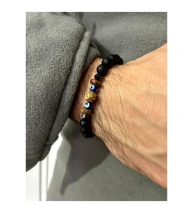 Unisex - Jasper Taşı Ile Tasarlanmış, Nazar Boncuklu Şık Doğal Taş Bileklik
