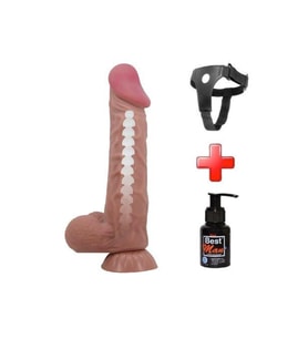 Belden Bağlamalı 24 cm Kıkırdak Yapılı Çift Katmanlı Gerçekçi Melez Dildo Penis