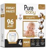 Pure Baby Organik Bebek Bezi 4 Beden 7-16 KG Maxi 96 Adet Ekonomik Fırsat Pk