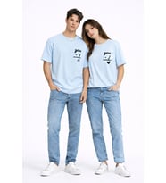 Sevgili Kombini You I Yazılı Çift Tişört Oversize Unisex Partner Kombin Seti (Mavi)