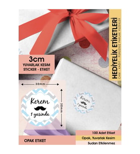 Erkek Bebek Doğum Günü Etiketi, 3 Cm - 100 Adet Opak Sticker