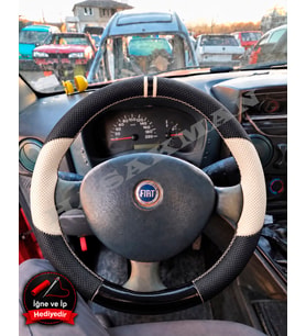 Fiat Albea Dikme Direksiyon Kılıfı Delikli Deri Parlak Siyah Bej Detay Çift Yüzük ve Dikiş 2002-2012