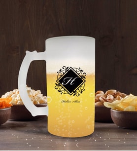 BK Gift Kişiye Özel Baş Harf İsim Tasarımlı Buzlu Cam Bira Bardağı 50cl-10 (Beyaz)
