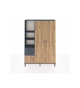 Arges Dolap 5 Raflı 2 Çekmeceli Tek Askılı 132x30x195 Antrasit-Çam/Antrasit